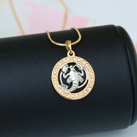 "Rose Gold Cancer Zodiac Pendant with Crab Symbol and Sign Circle, XPPT1448 - Picture 7 of 13